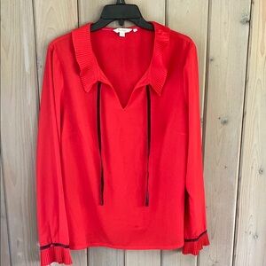 Boden Red Blouse with Black Trim